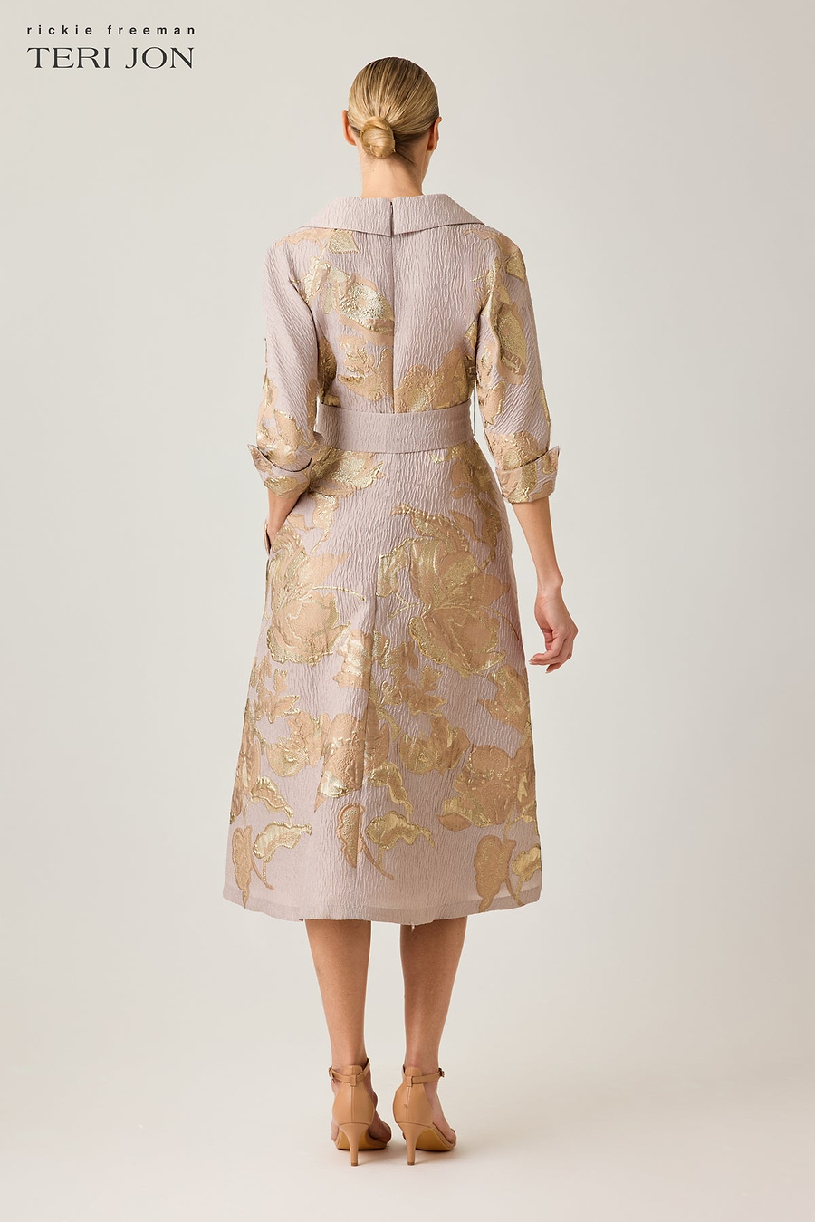 Teri Jon Jacquard Metallic Printed Shirt Dress Size 0