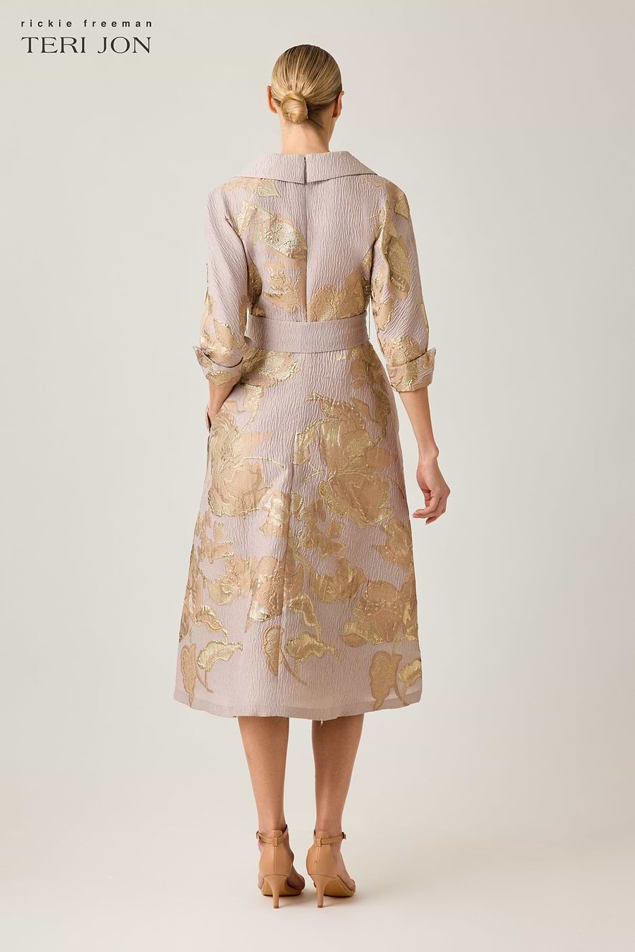 Teri Jon Jacquard Metallic Printed Shirt Dress Size 0