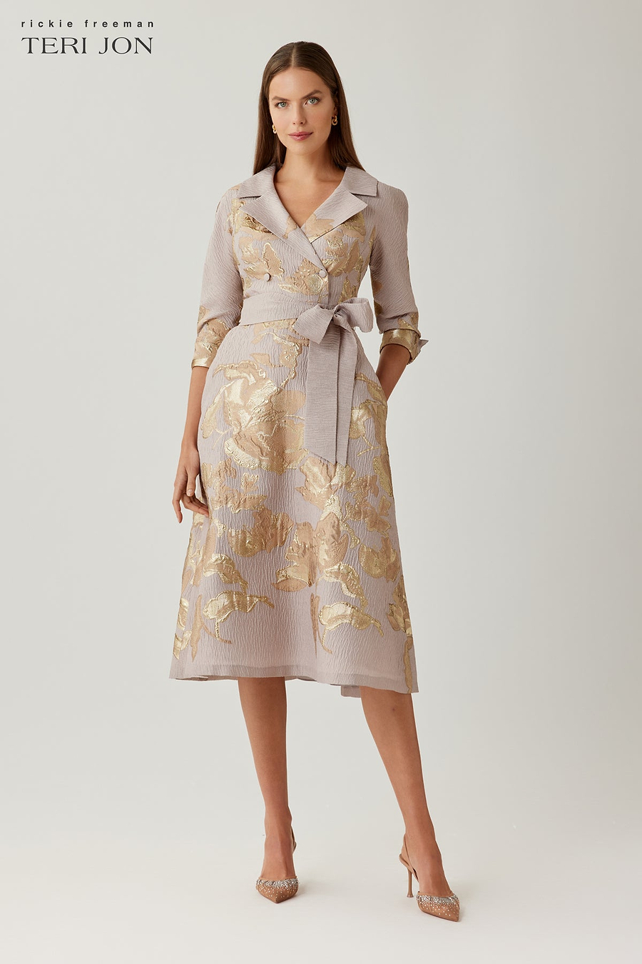 Teri Jon Jacquard Metallic Printed Shirt Dress Size 0