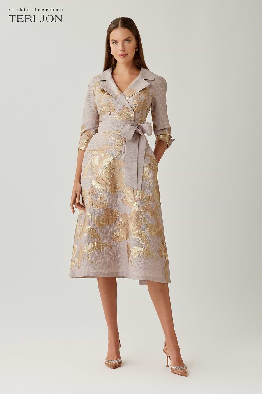 Teri Jon Jacquard Metallic Printed Shirt Dress Size 0