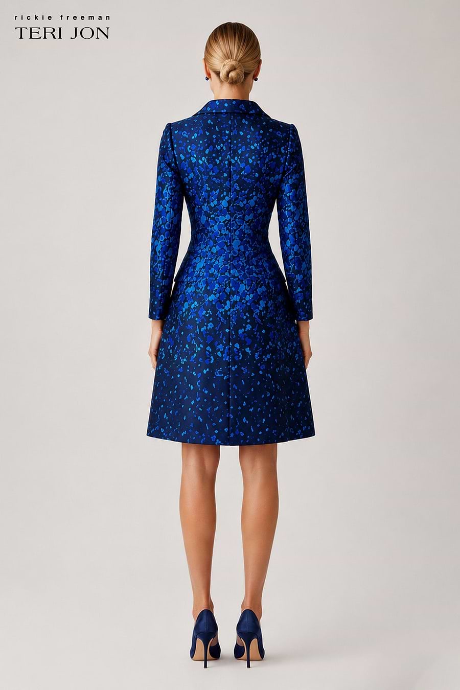 Teri Jon By Rickie Freeman Women's Mikado Abstract Print Coat Dress - Blue - Size 2
