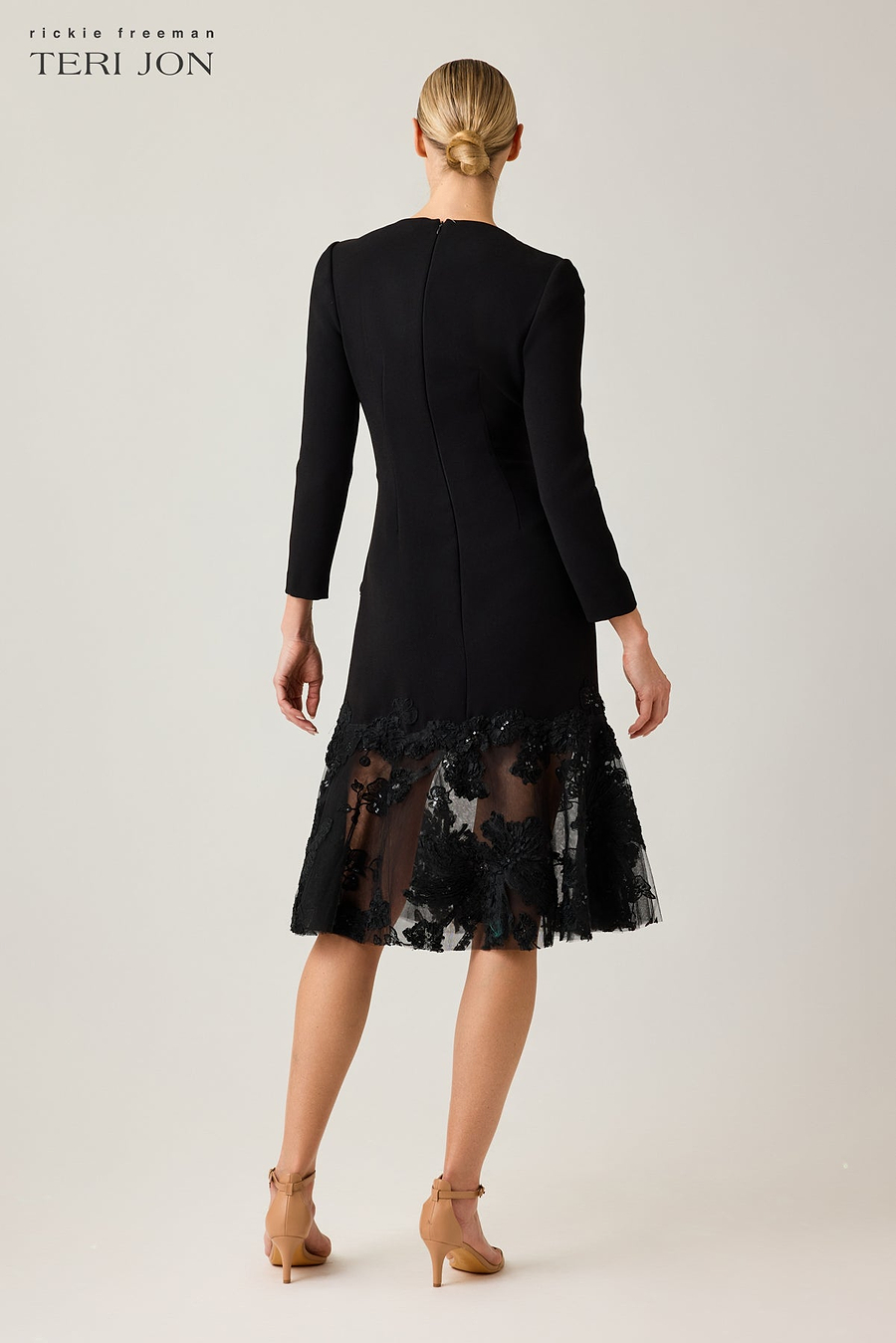 Crepe Lace Trim Tea Length Dress – Terijon.com