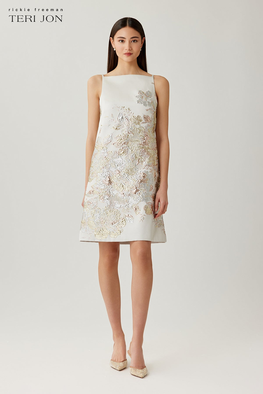 Teri Jon Metallic Jacquard Floral Embossed Sheath Dress Size 0