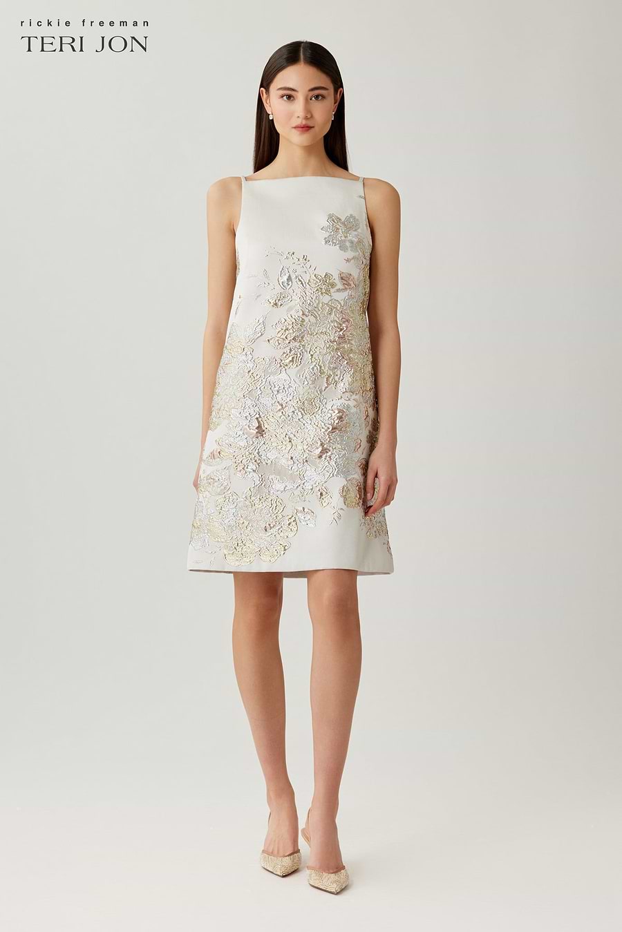 Teri Jon Metallic Jacquard Floral Embossed Sheath Dress Size 0