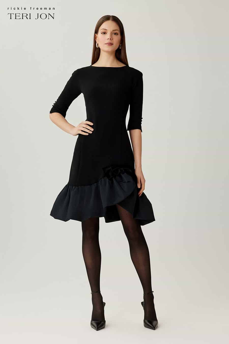 Crepe Taffetta Ruffle Hem Dress –