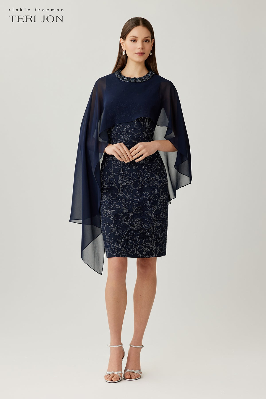 Teri Jon Chiffon Overlay Embroidered Lace Dress Size 22