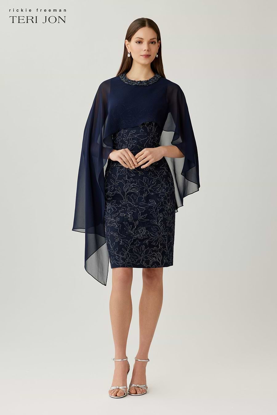 Teri Jon Chiffon Overlay Embroidered Lace Dress Size 22
