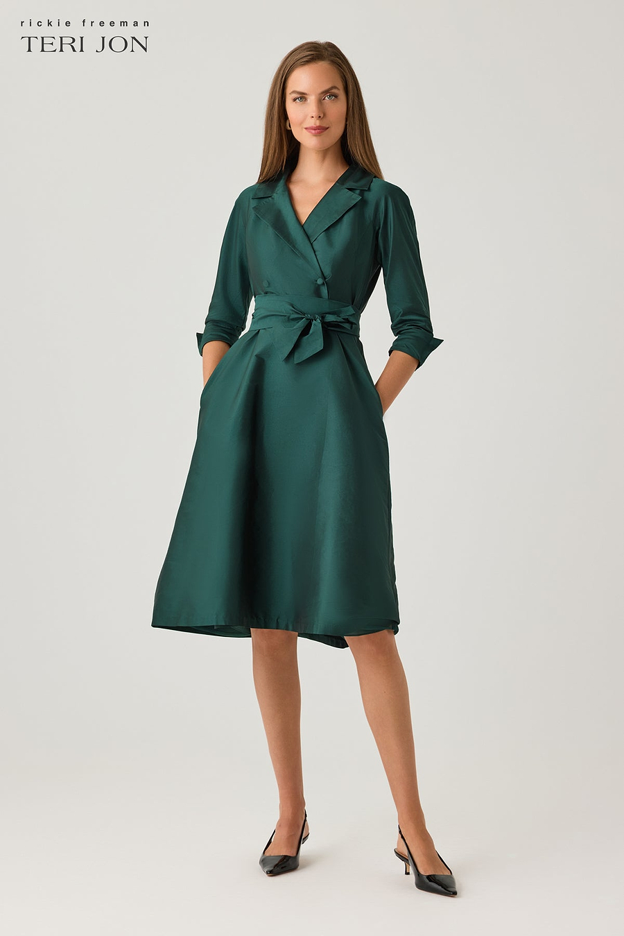 Teri Jon Taffeta Tea Length Shirt Dress Size 0