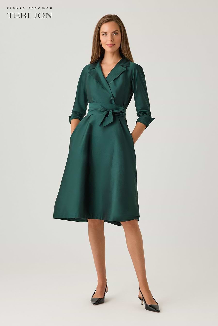 Teri Jon Taffeta Tea Length Shirt Dress Size 0