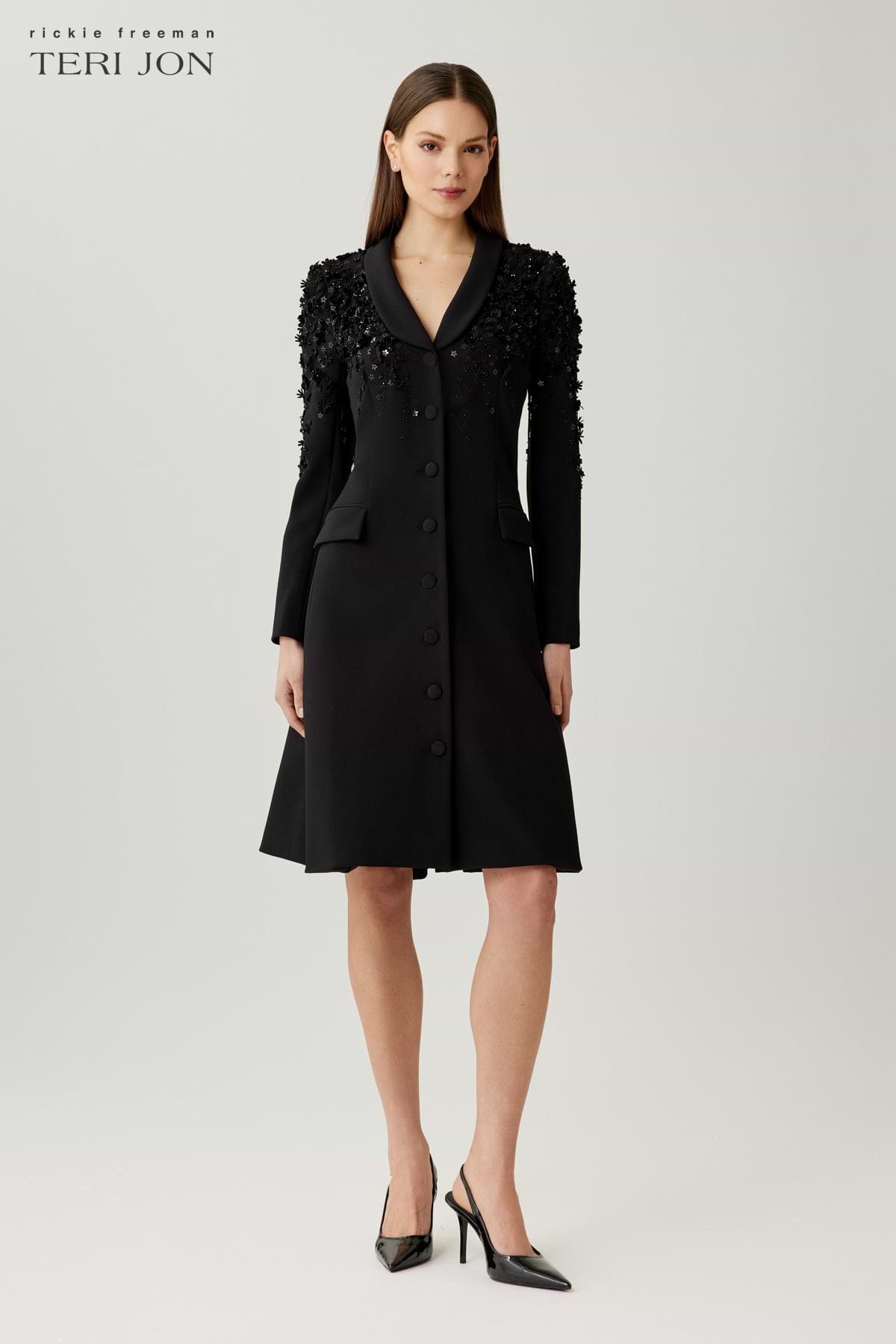 Embellished Tuxedo Coat Dress –