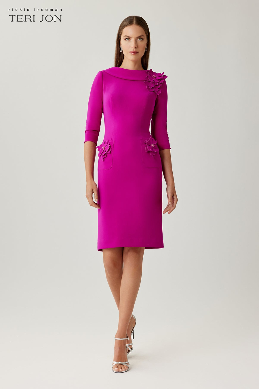 Applique Crepe Sheath Dress – Terijon.com