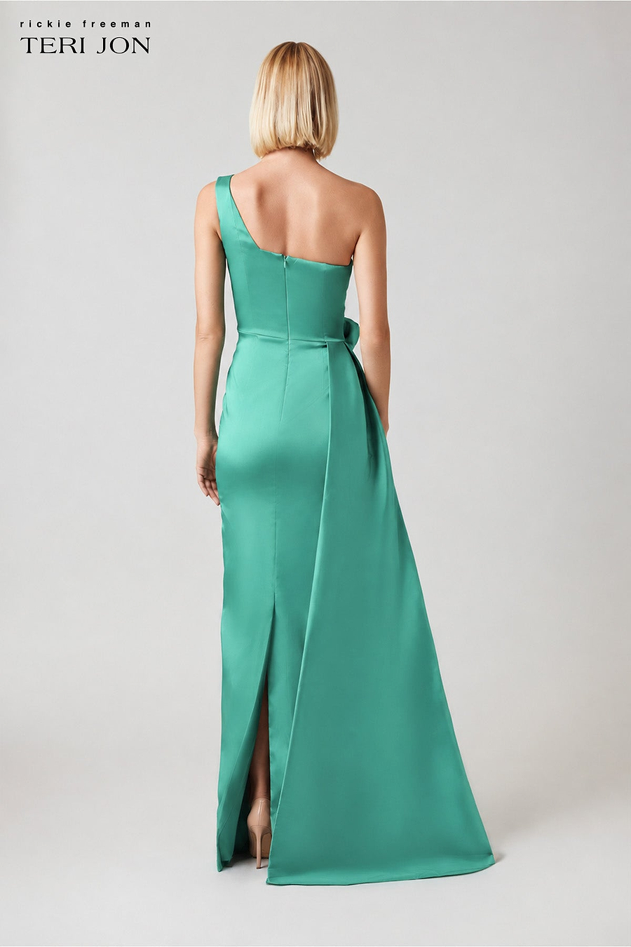 Taffeta One Shoulder Gown with Flower Corsage – Terijon.com