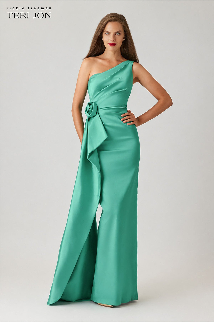 corsage green dress Teri Jon Taffeta One Shoulder Gown - Lime DiyaRajvvir
