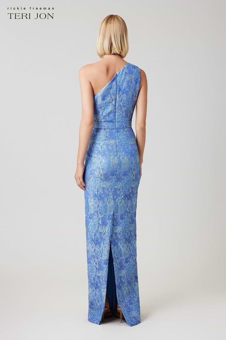 Stretch Jacquard Print One Shoulder Gown