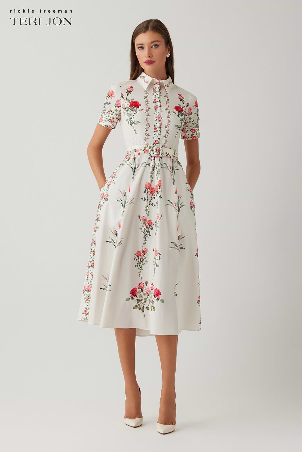 Teri Jon Cotton Shirt Waist Print Dress Size 6