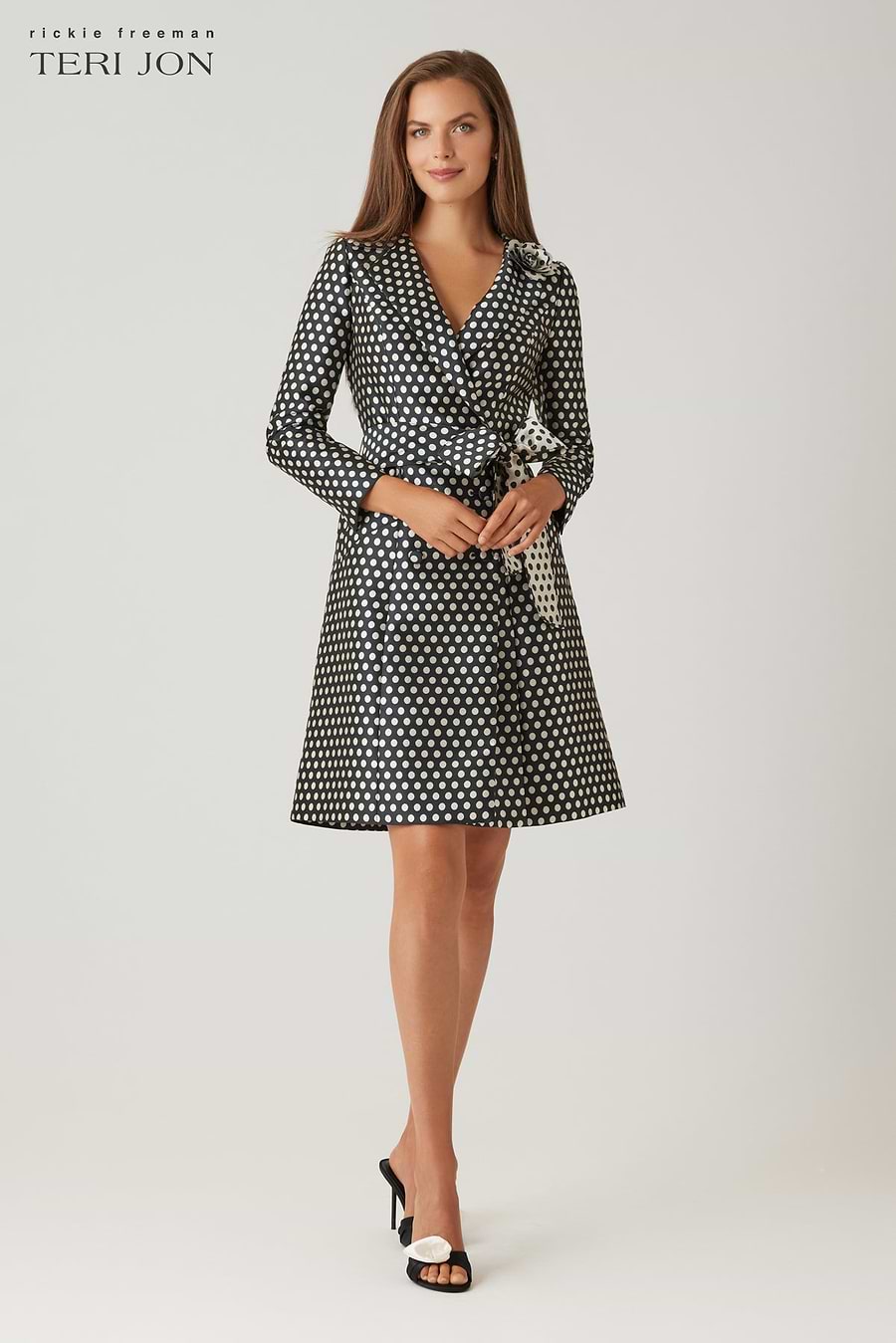 Teri Jon Mikado Polka Dot Coat Dress Size 0