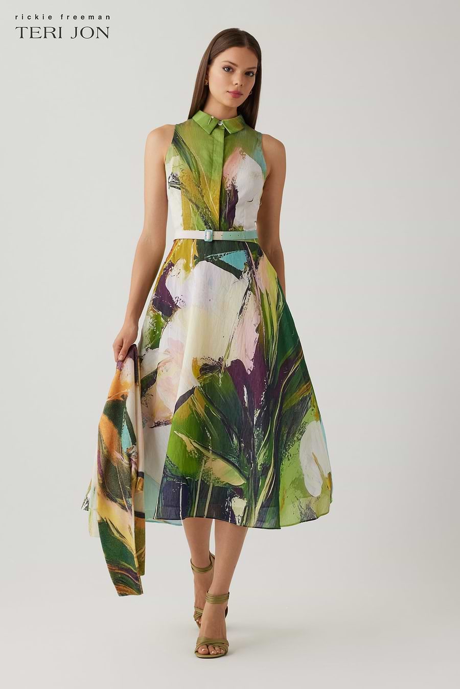 white cotton shirtwaist dress The Ruched Waist Maxi Dress-Final Sale STRIVE Boutique front placket lend timeless structure Teri Jon Cotton Abstract Print