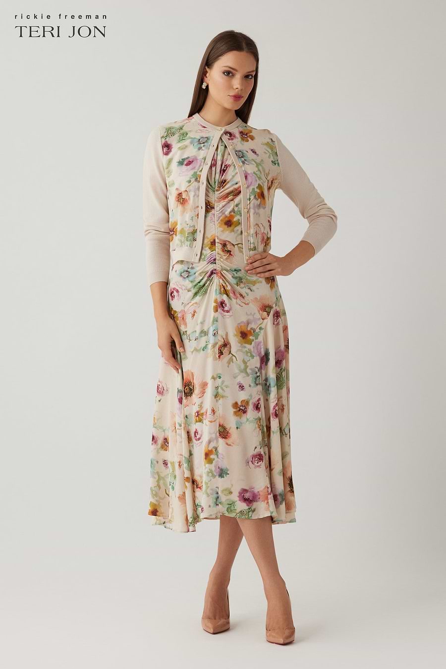 Teri Jon Knit Chiffon Print Cardigan Size XL