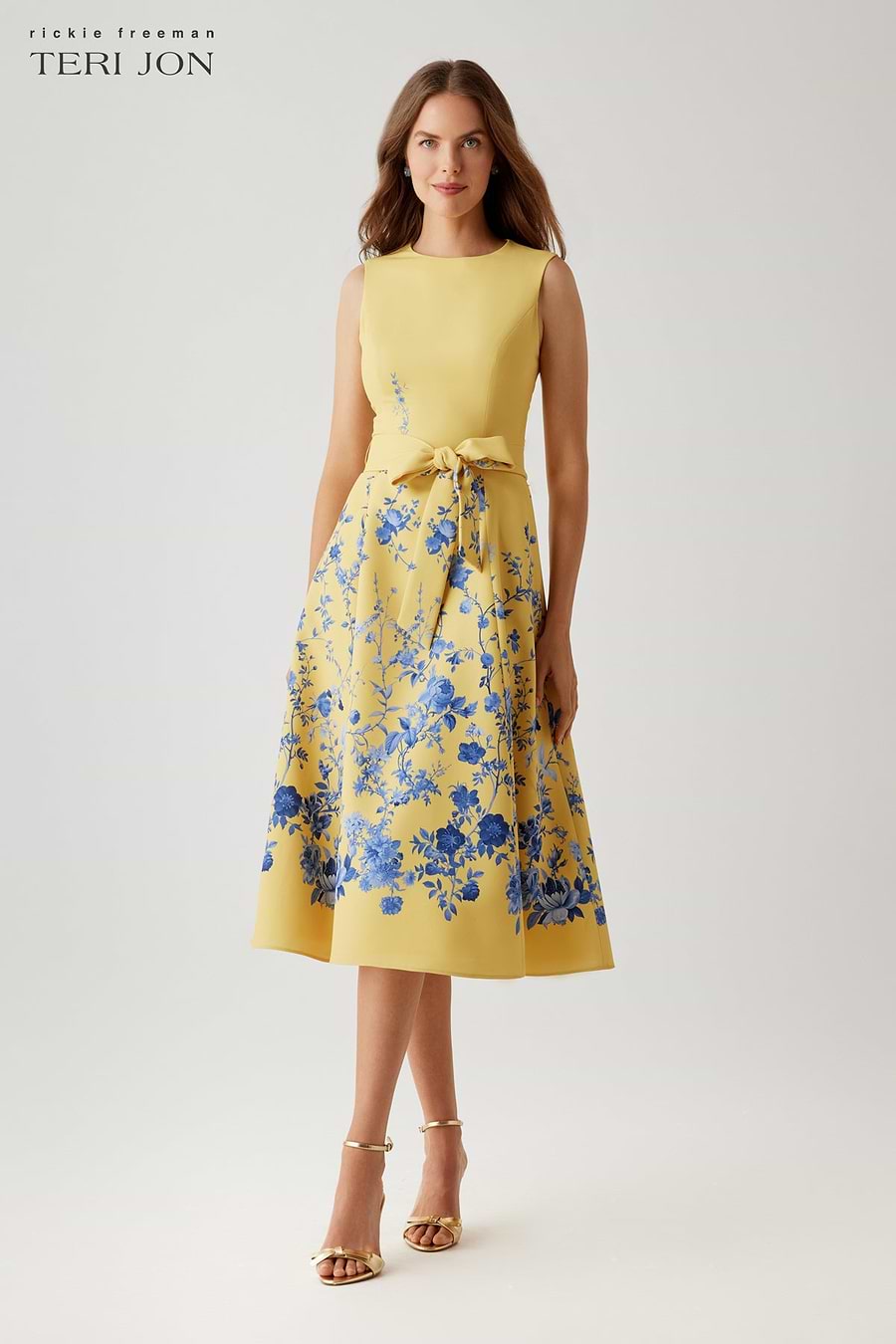 Teri Jon Crepe Floral Printed A-line Dress Size 4