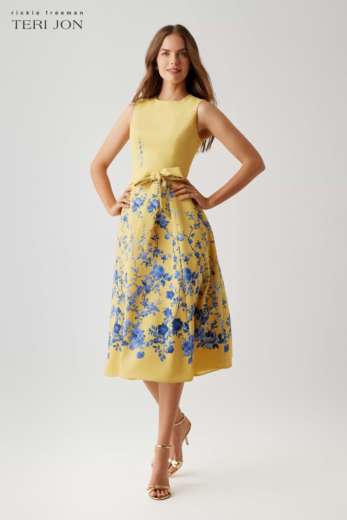 Teri Jon Crepe Floral Printed A-line Dress Size 0
