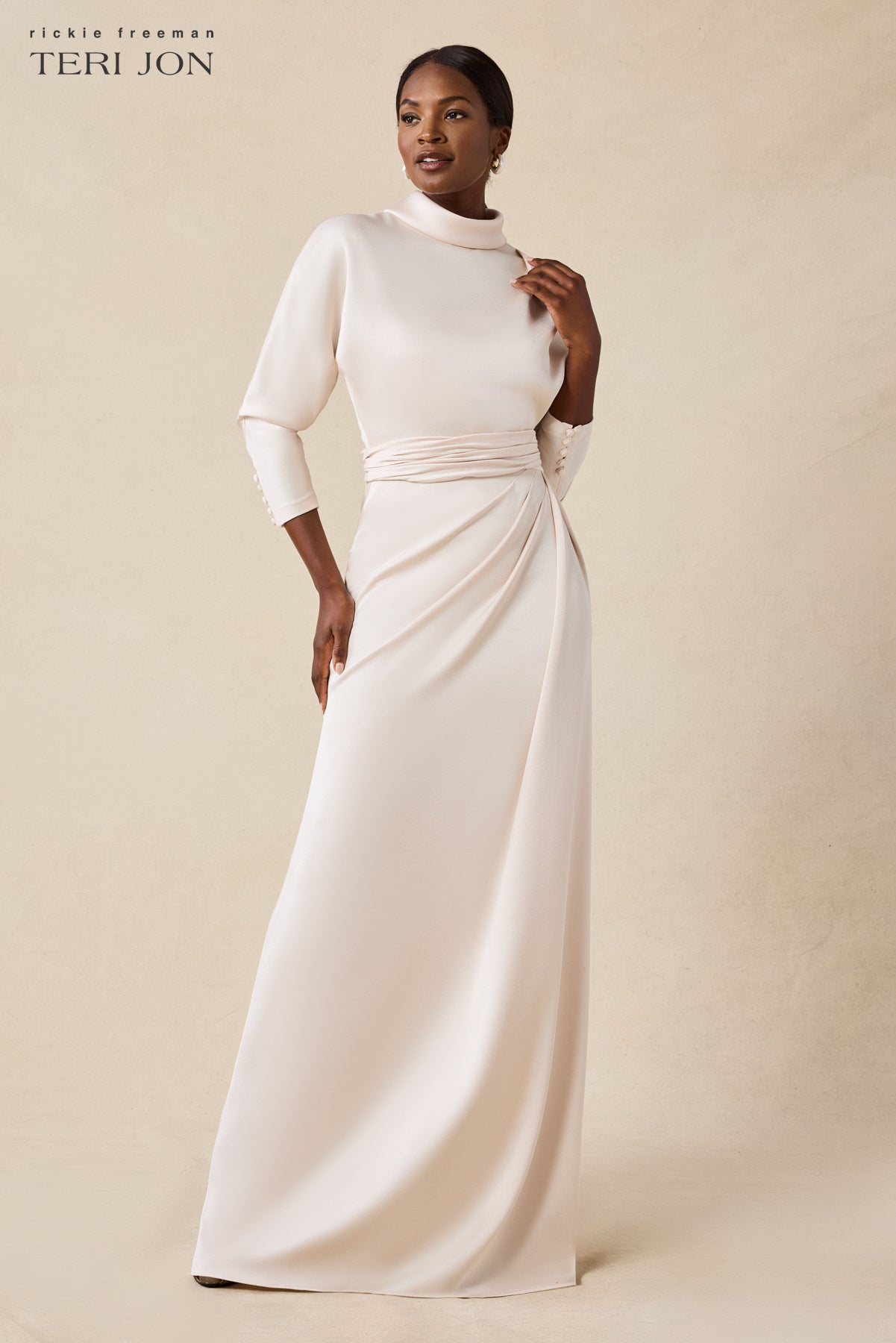 Crepe and Satin Roll Collar Gown