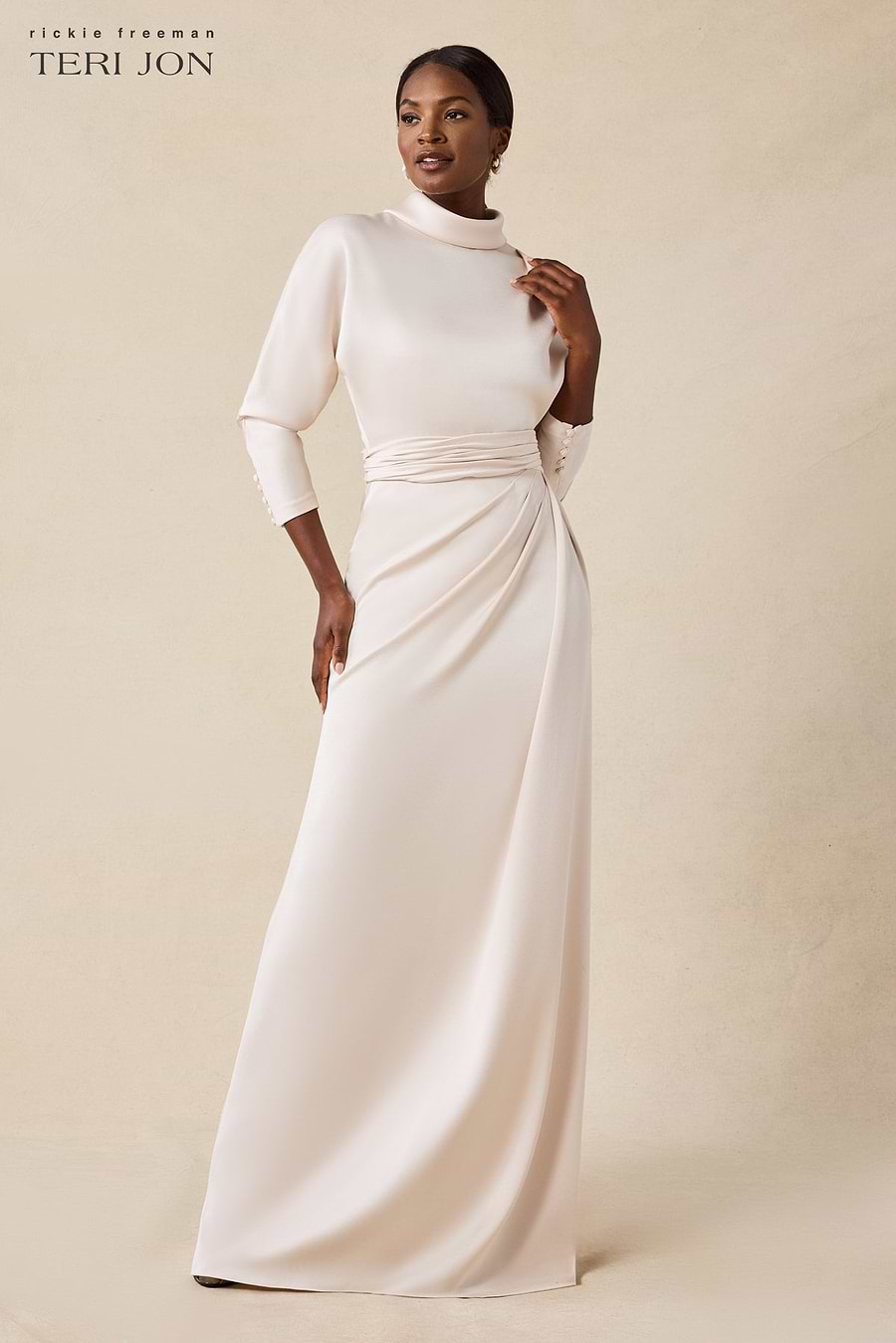 Crepe and Satin Roll Collar Gown