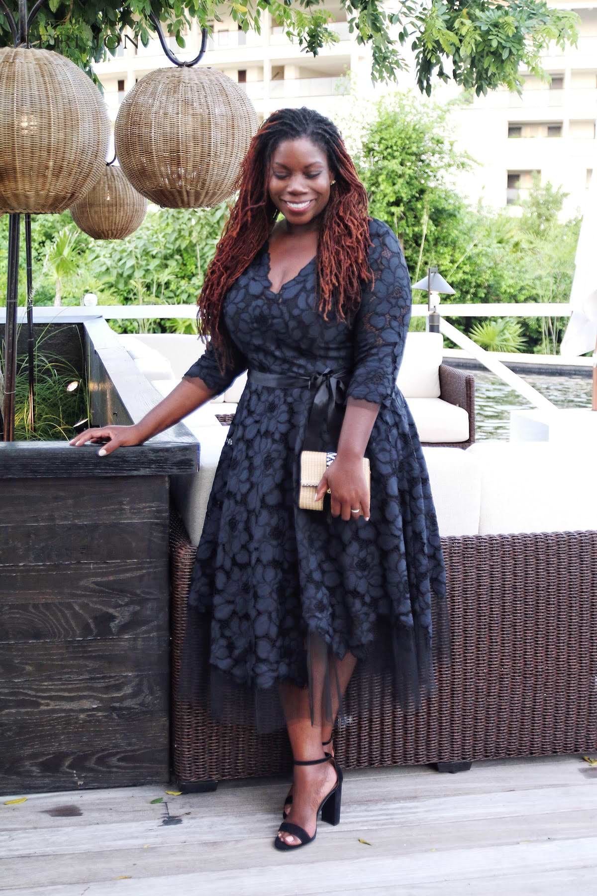 3/4 Sleeve Lace and Tulle Fit And Flare Dress