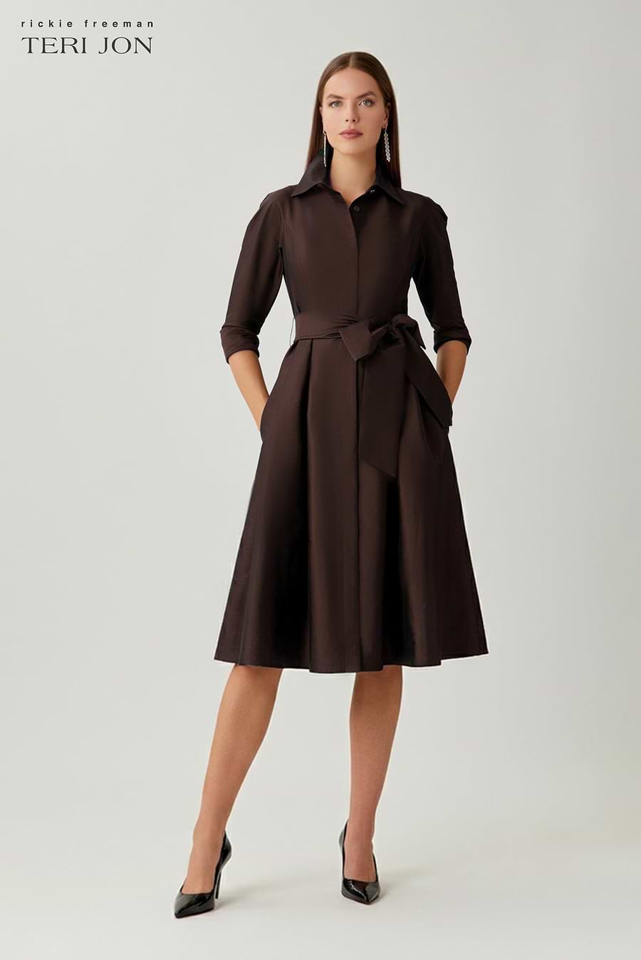 3 4 sleeve t shirt dress Point 3/4 Maxi Sizes 10 Teri Jon 3/4 Sleeve Belted