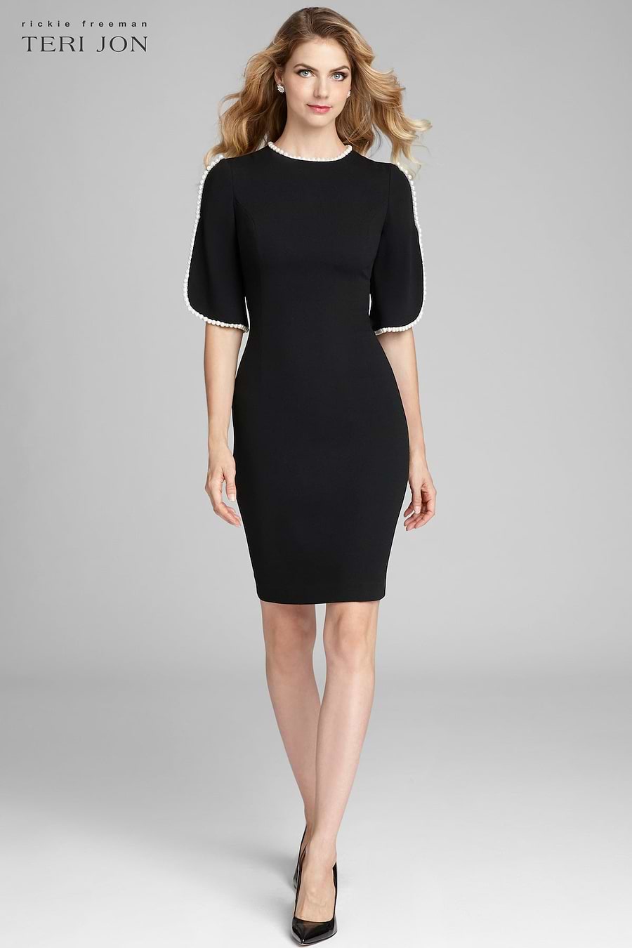 Teri Jon By Rickie Freeman Women's Pearl Trim Sheath Dress - Black