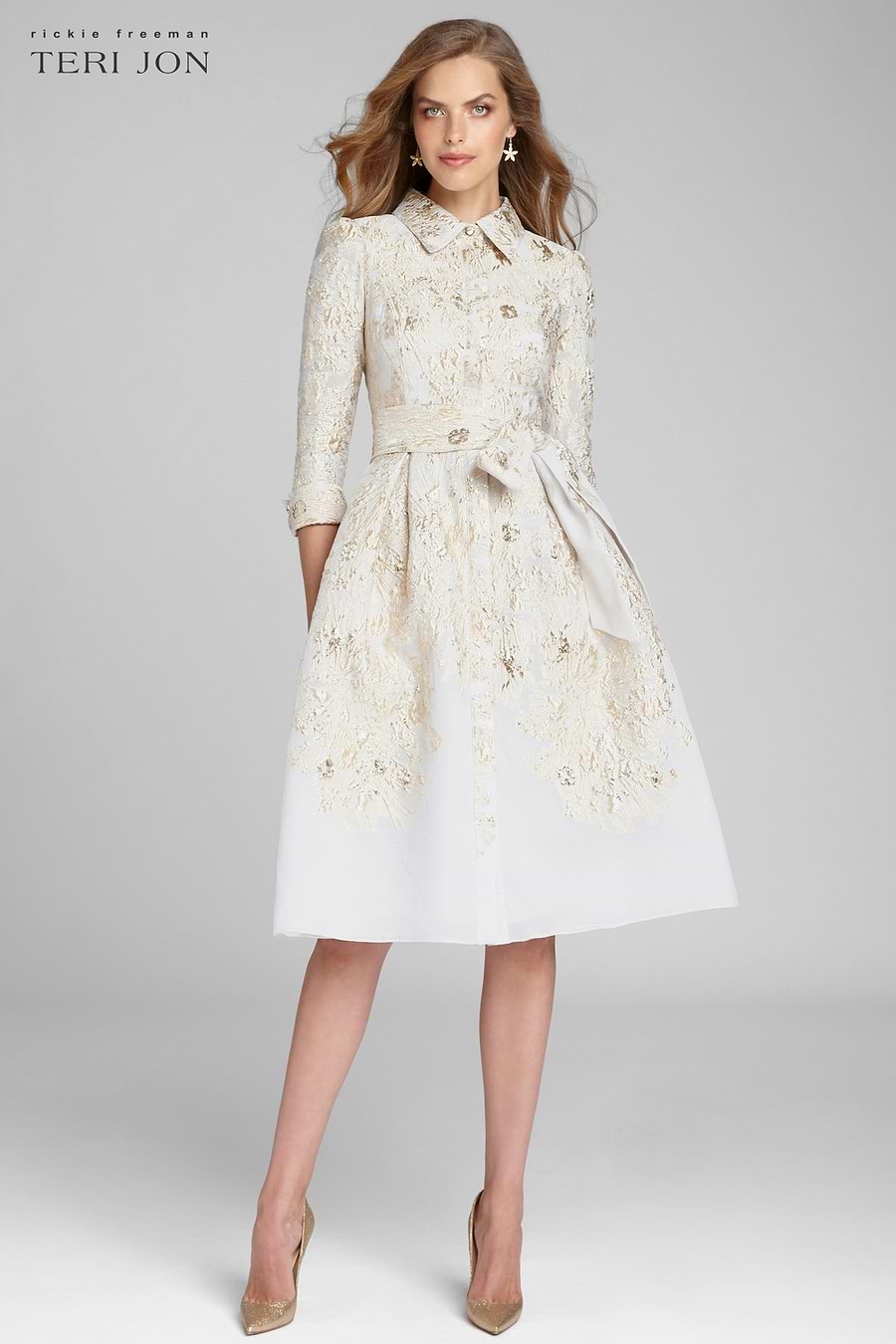 teri jon shirt dress Short 97298 Rickie Freeman for Teri Jon shirt Teri Jon Metallic Jacquard Shirtdress