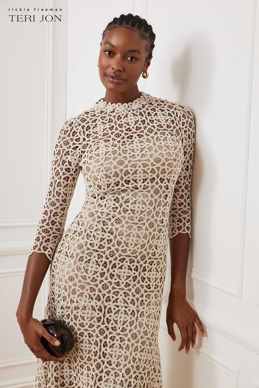 Stretch Crochet 3/4 Sleeve High Low Dress –