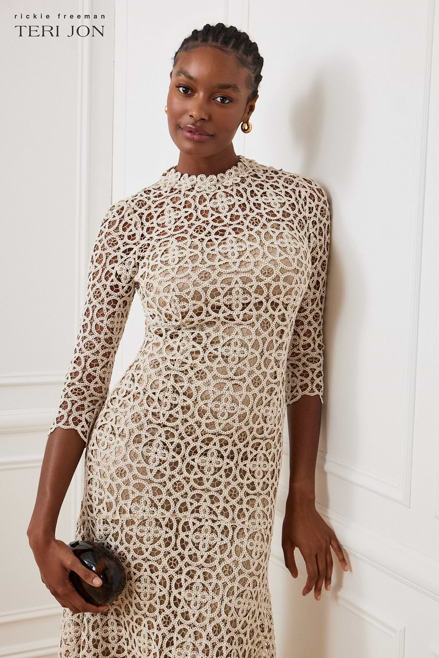 Stretch Crochet 3/4 Sleeve High Low Dress –