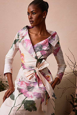 Patchwork Printed Chiffon Pleated Gown –