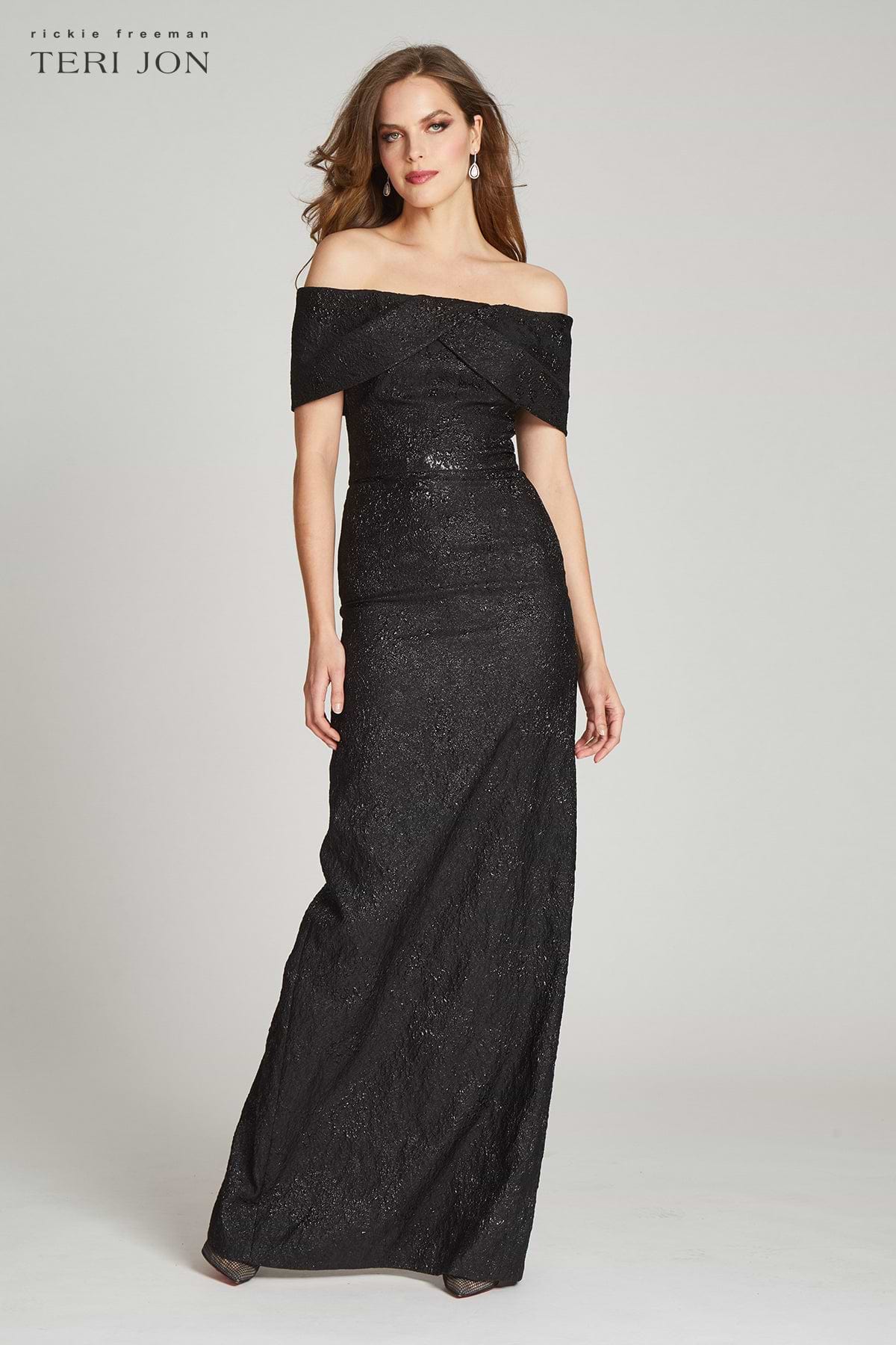 Teri Jon Jacquard Off The Shoulder Portrait Column Gown Size 0