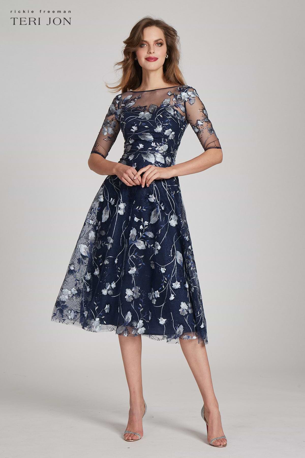 Tea Length Embroidered Tulle Cocktail Dress