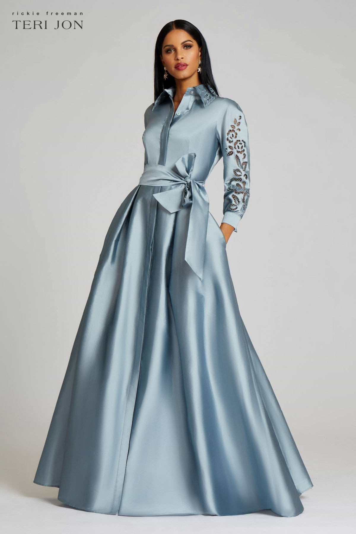 Teri Jon Taffeta Shirtdress Gown With Eyelet Detail Size 22