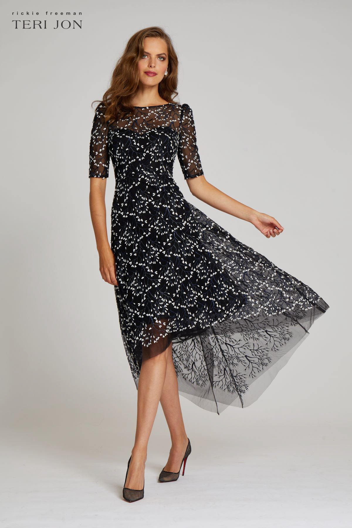 Lace Short Sleeve High Low Dress
