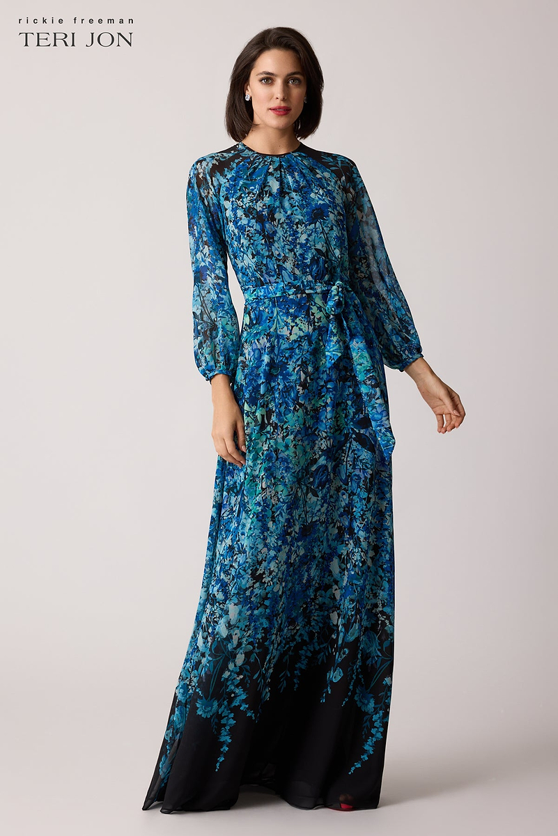 teri jon dresses on sale Chiffon Floral Print A Line Gown Buy Amarra Dress Style swym-hide-productprice Style:Groom sleeves Belt ties at