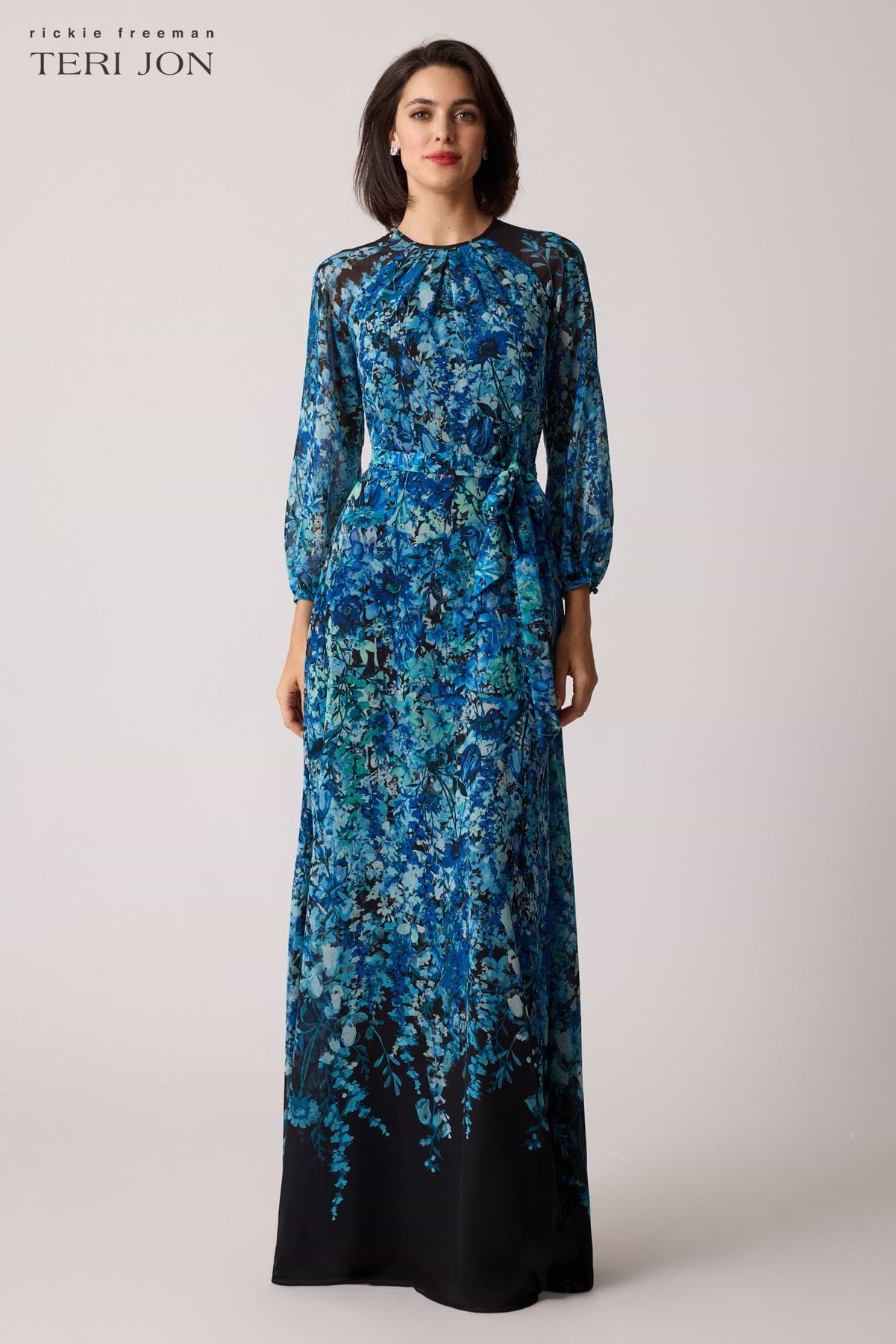 Chiffon Floral Print A Line Gown