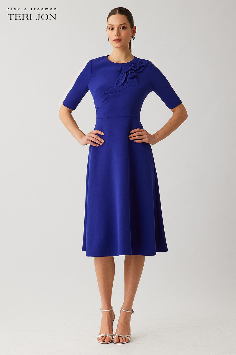 Crepe Short Sleeve Flower Applique Dress – Terijon.com