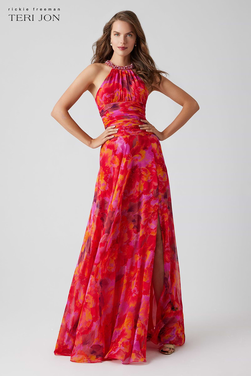 print chiffon halter maxi dress Beaded Gown – collection:new-arrivals