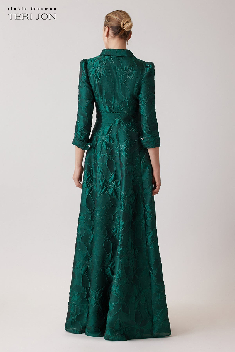Metallic Jacquard Floral Shirt Waist Gown