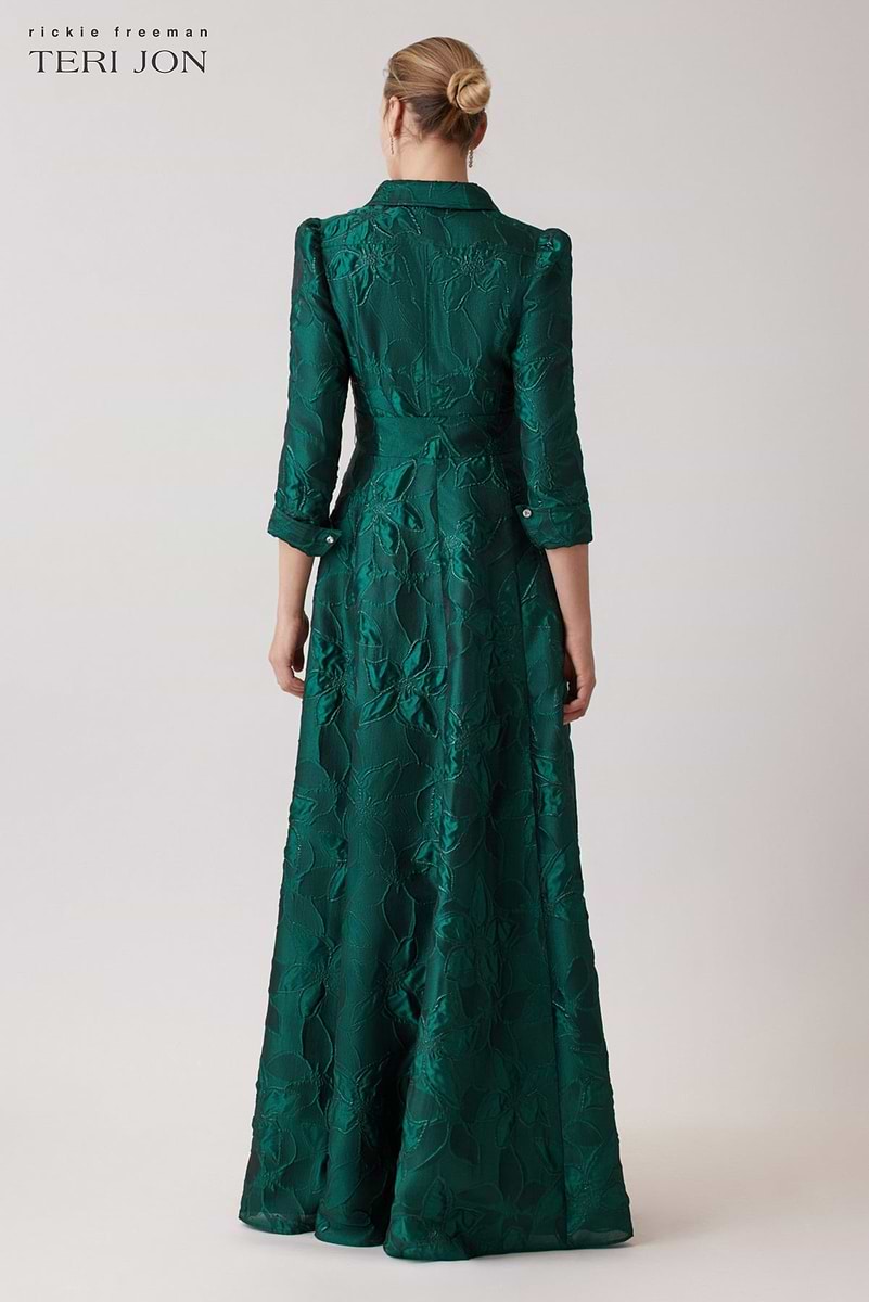 Metallic Jacquard Floral Shirt Waist Gown
