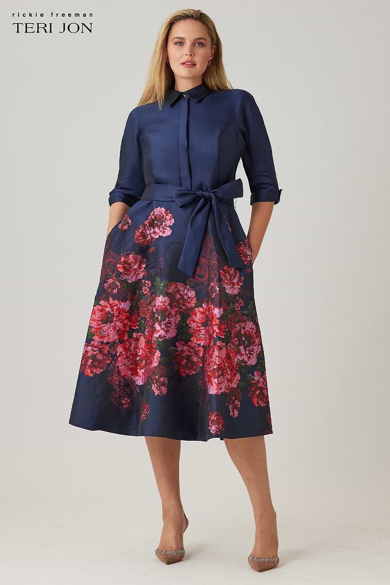 Jacquard Floral Paisley Shirt Waist Dress – Terijon.com