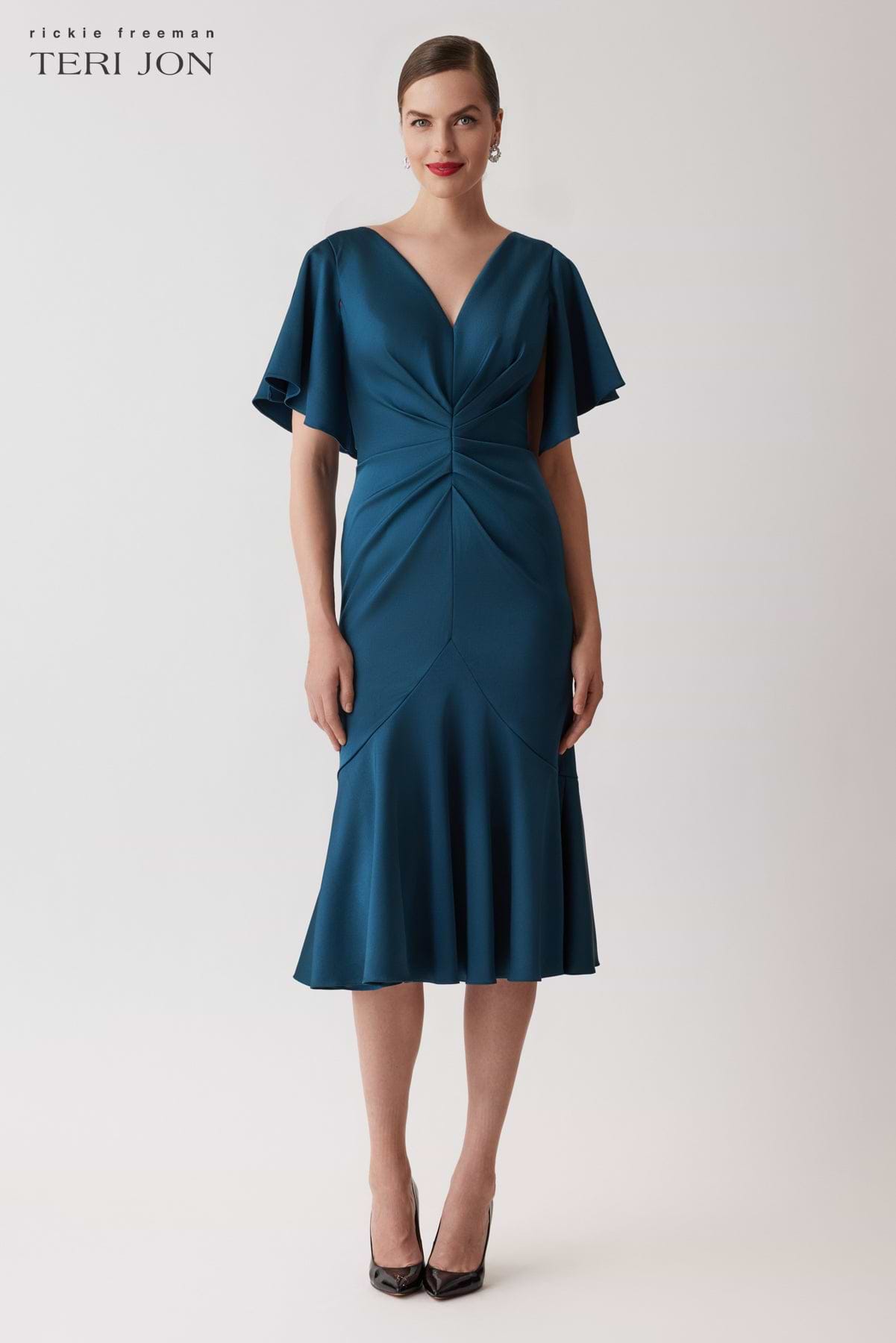 teri jon cocktail dresses sale Satin Ruched Flutter Sleeve Dress – Color:Orange-Red evening dresses sequined Parke White Wood 6-Drawer Flattering and refined