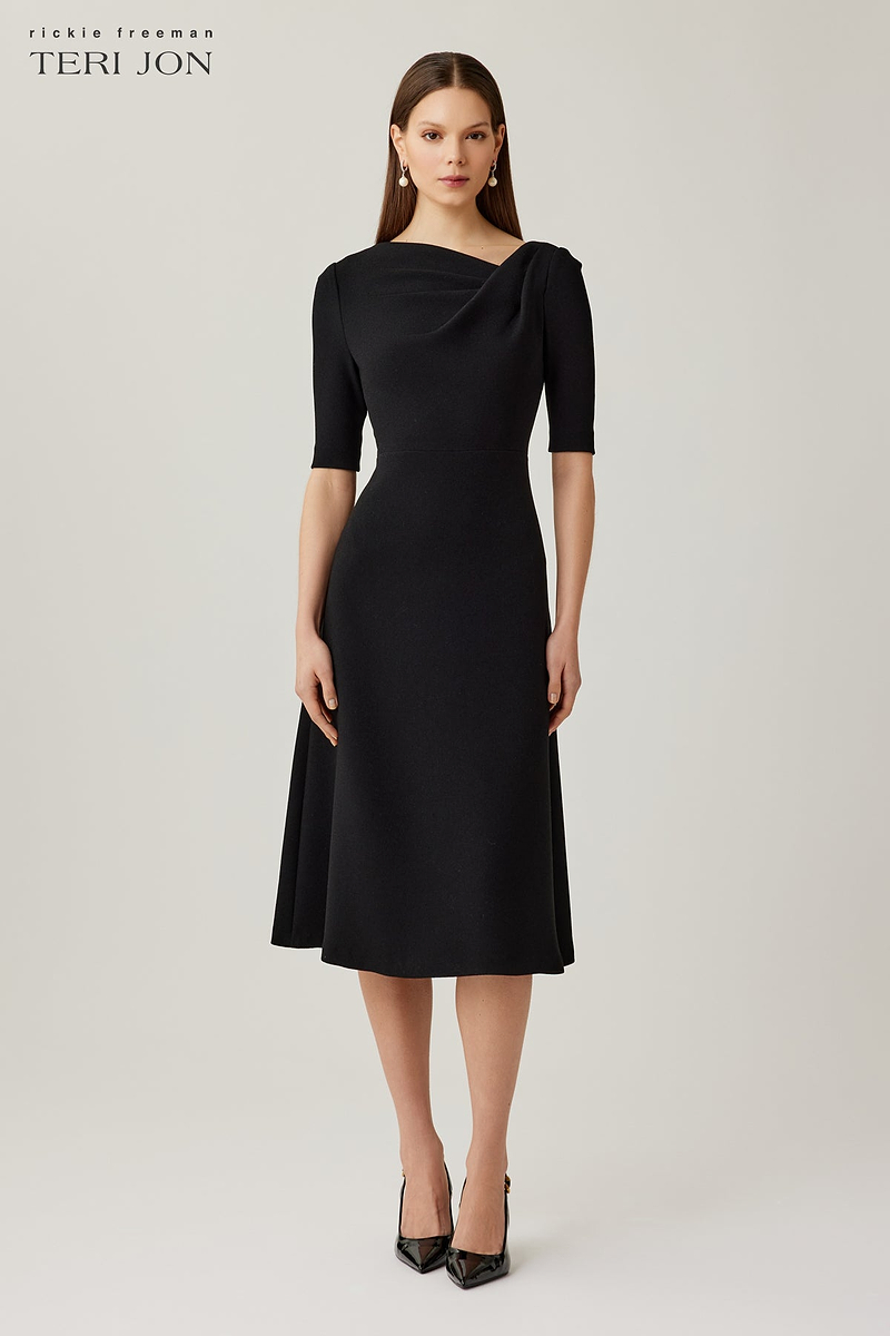 Teri Jon Crepe Asymmetrical Draped A Line Dress Size 16