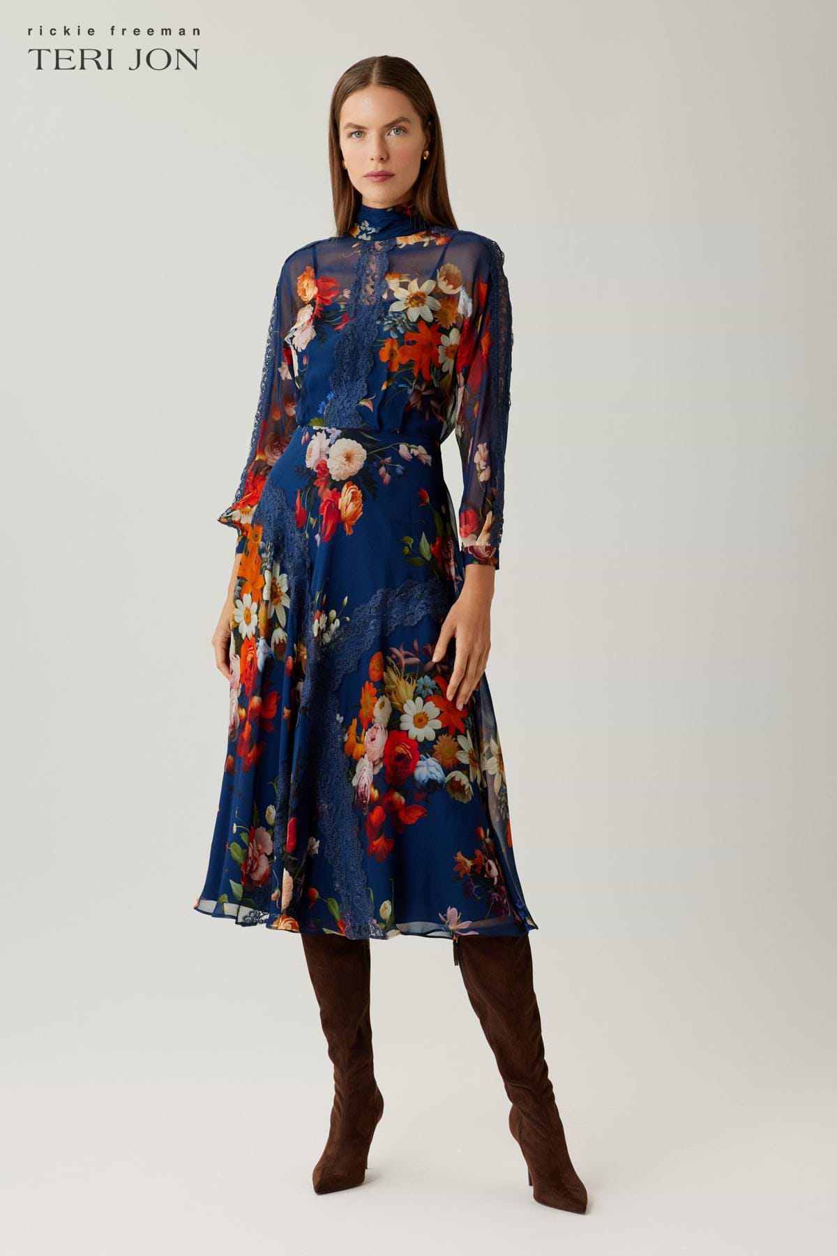 Floral Printed Chiffon Midi Dress –