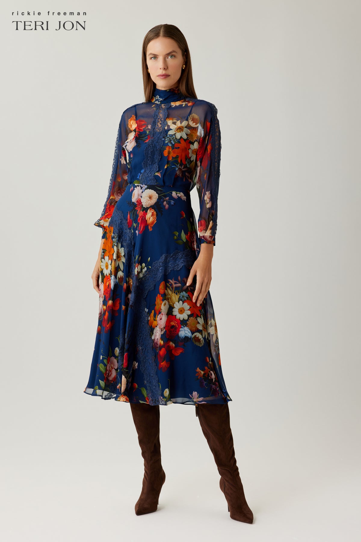 Floral Printed Chiffon Midi Dress –