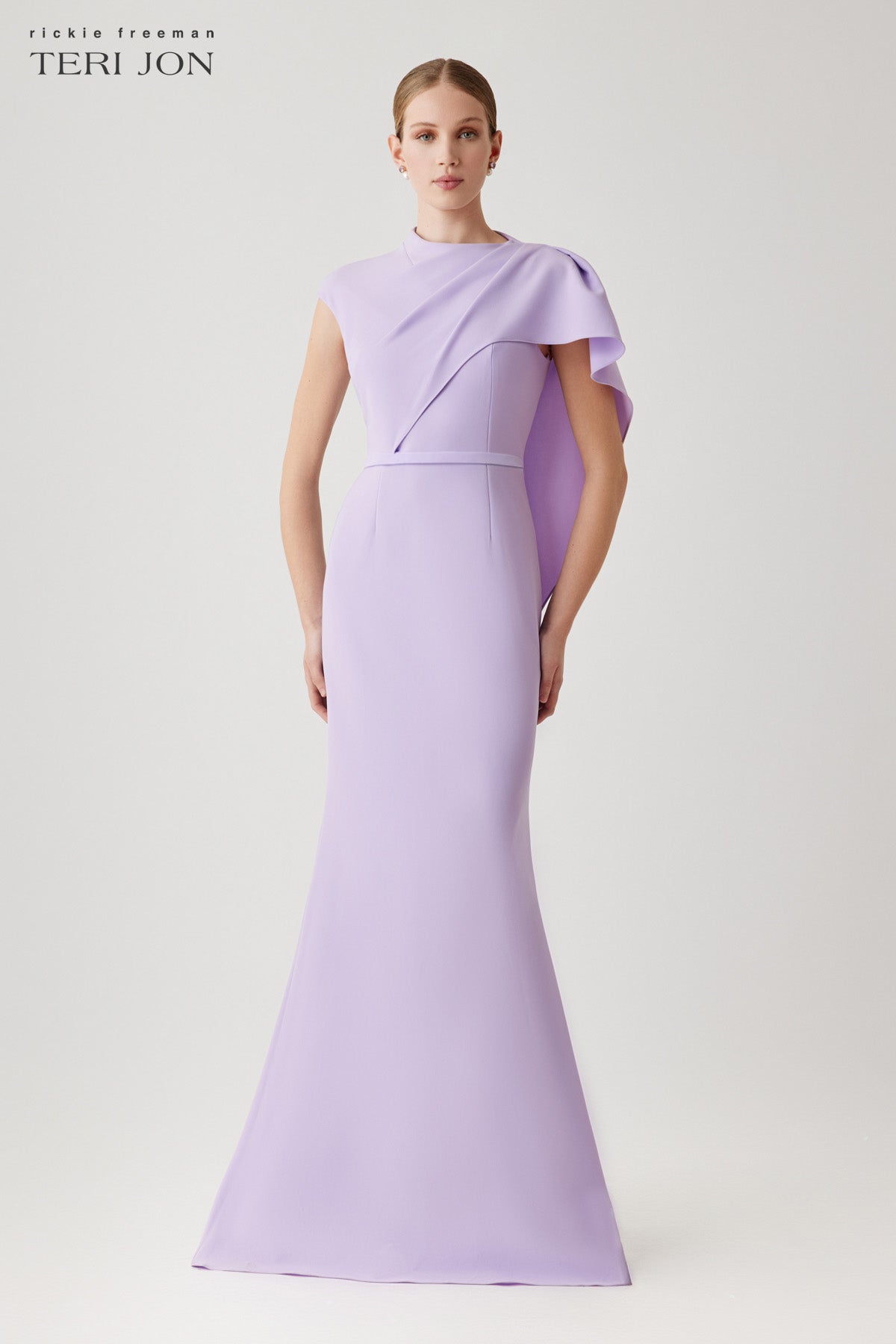 Teri Jon Crepe Asymmetrical Side Drape Gown Size 0