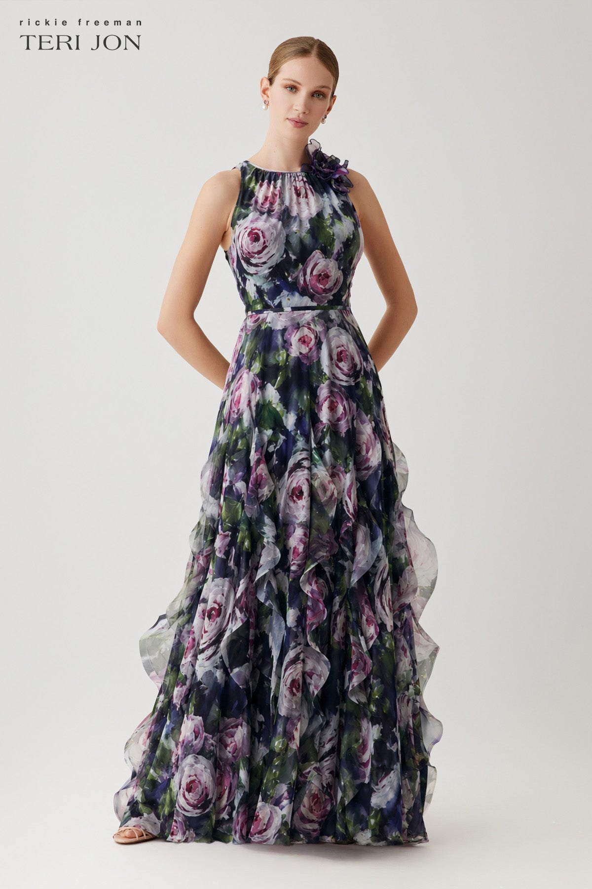 organza chiffon dress Teri Jon Halter Ruffle Skirt Gown Size 0 defined shape beach party Color Available:Burgundy Red PatBO Nightflower Beach Dress